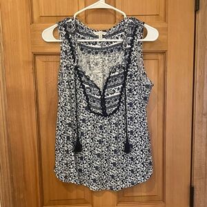 Lucky Brand Navy Floral Lace-Up Top